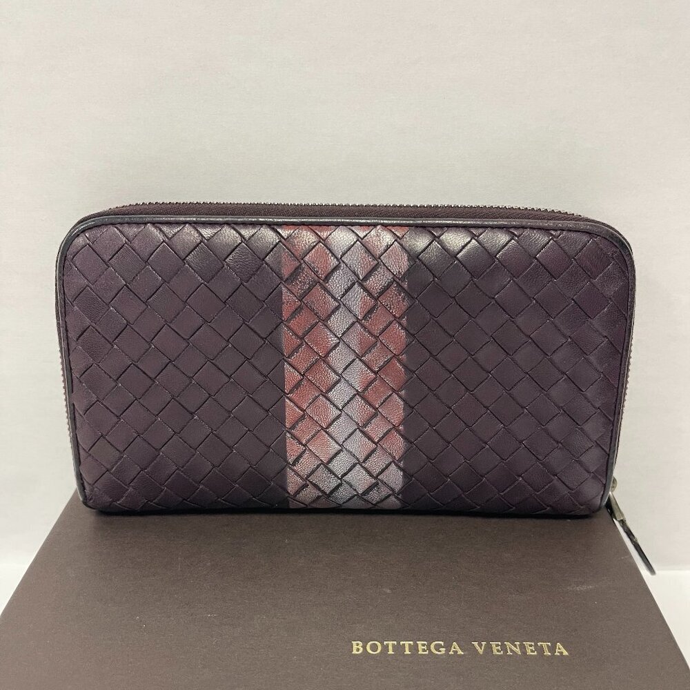 BOTTEGA VENETA Intrecciato Lambskin Leather Zip Wallet - Purple - Preowned